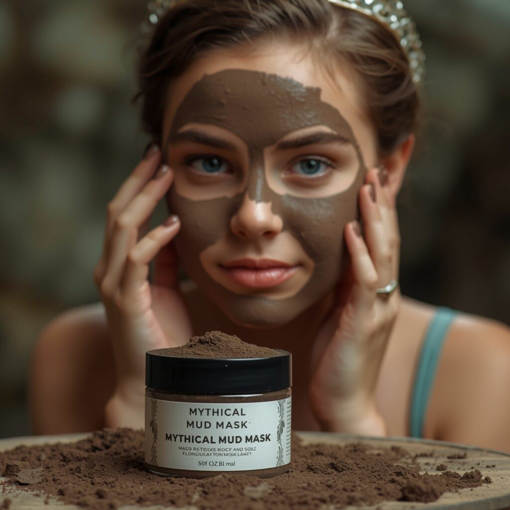 A woman putting a Skin Dust brand mud mask on her face.